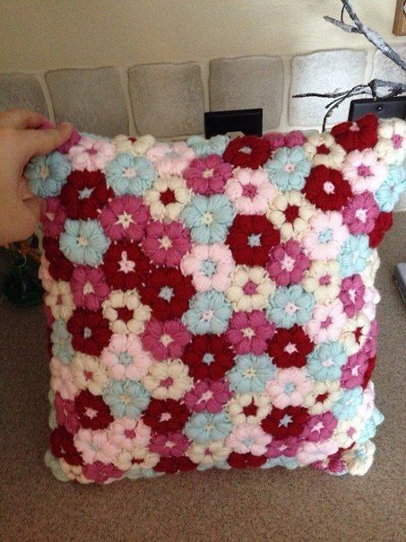 Crochet flower pillow