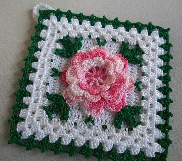Granny's square with a flower Granny's square with a flower