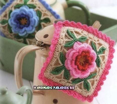 The most beautiful roses crochet pot holders