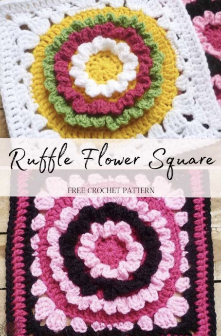 Crochet Ruffle Flower Square