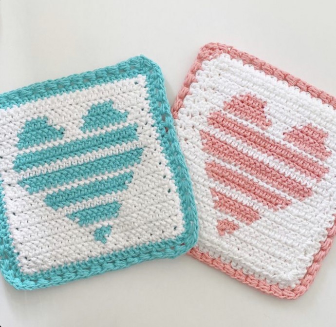 Cute Crochet Striped Heart Hot Pad