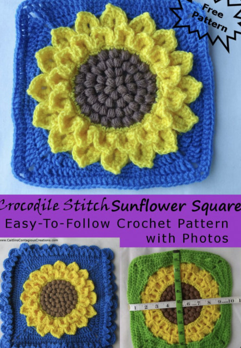 DIY Crocodile Stitch Sunflower Square