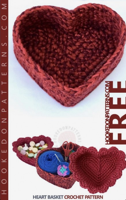 Beautiful Crochet Heart Shaped Basket
