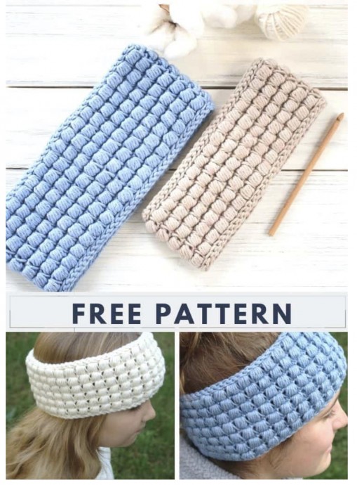 Simple Puff Stitch Crochet Headband