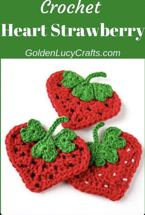 DIY Crochet Heart Strawberry Applique