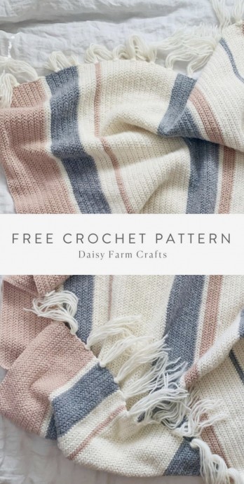 DIY Crochet Herringbone Half Mixed Stripes Throw