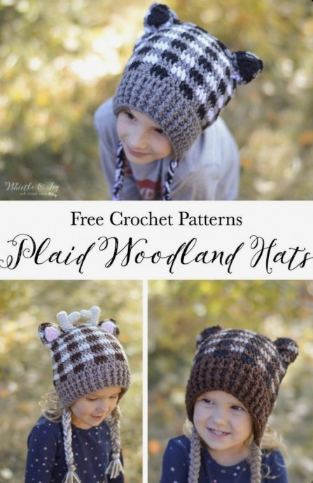 Plaid Crochet Woodland Animal Hats