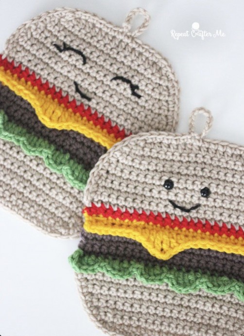 Cute Crochet Hamburger HotPad