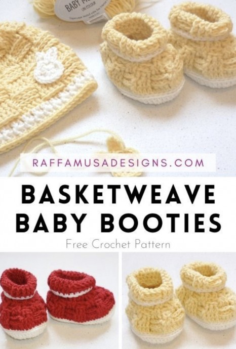 Lovely Crochet Basketweave Baby Booties