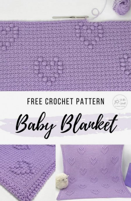 Hearts Puff Stitch Crochet Baby Blanket