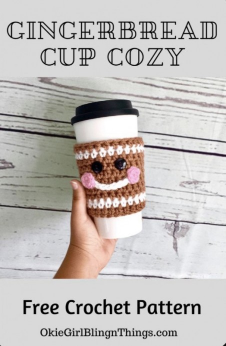 Create a Unique Gingerbread-Themed Cup Cozy with a Free, Easy Crochet Pattern Create a Unique Gingerbread-Themed Cup Cozy with a Free, Easy Crochet Pattern