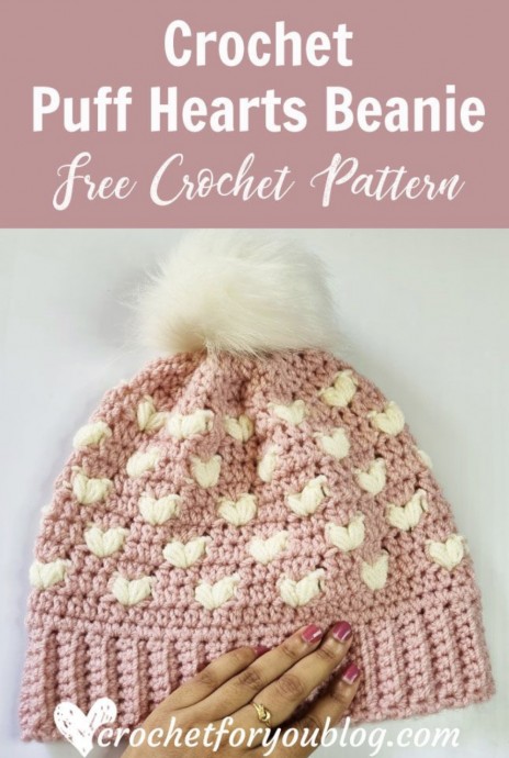 Crochet the Puff Hearts Beanie