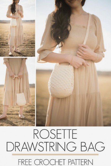 Free Crochet Pattern for a Stylish Rosette Drawstring Bag - Easy DIY Tutorial Free Crochet Pattern for a Stylish Rosette Drawstring Bag - Easy DIY Tutorial