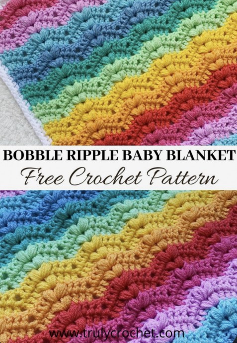 Create a Cozy and Vibrant Bobble Ripple Baby Blanket with This Free Crochet Pattern Create a Cozy and Vibrant Bobble Ripple Baby Blanket with This Free Crochet Pattern