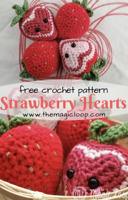 Crochet Strawberry Hearts