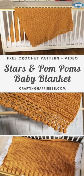 Create a Cozy and Beautiful Baby Blanket with Stars and Pom-Poms Create a Cozy and Beautiful Baby Blanket with Stars and Pom-Poms