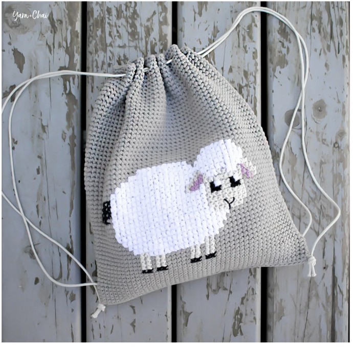 Cross-Stitched Lamb Cinched Backpack