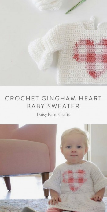 Crochet a Lovely Gingham Heart Baby Sweater
