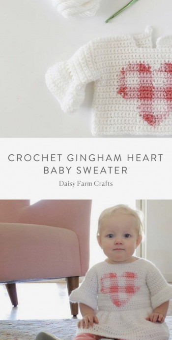 Crochet a Lovely Gingham Heart Baby Sweater