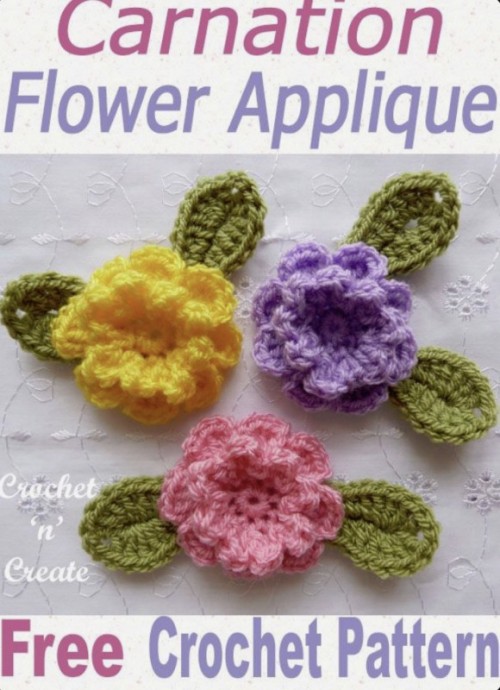 DIY Crochet Carnation Flower Applique