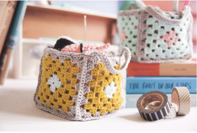 DIY Mini Granny Square Crochet Baskets