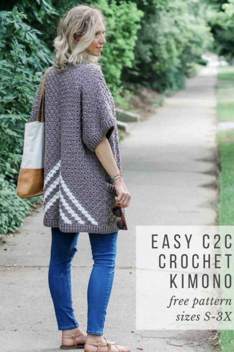Easy C2C Crochet Kimono Sweater