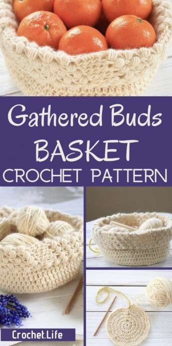 DIY Gathered Buds Crochet Basket