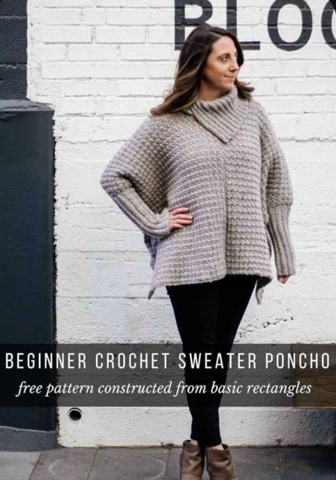 Simple Crochet Poncho With Sleeves