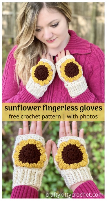 Beautiful Sunflower Fingerless Gloves