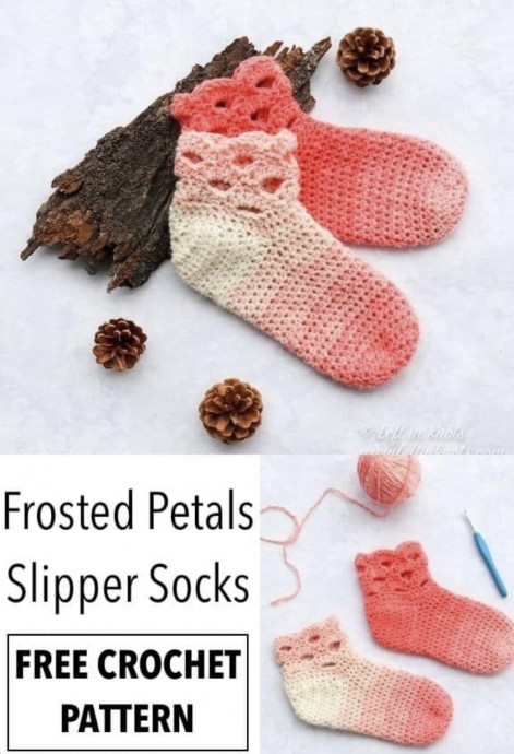 DIY The Crochet Frosted Petals Slipper Socks