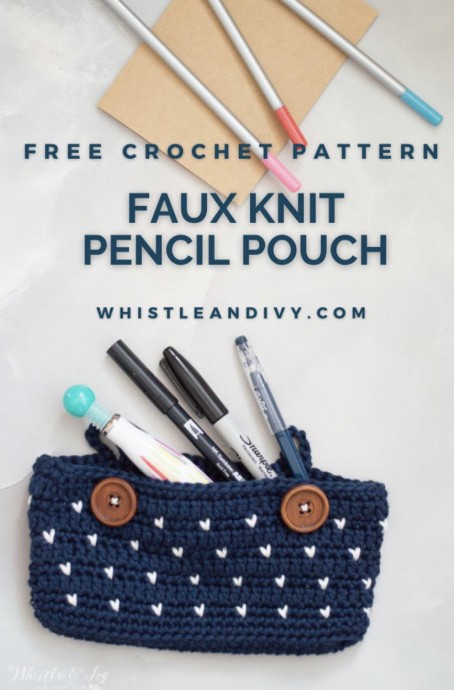 Faux Knit Crochet Pencil Pouch