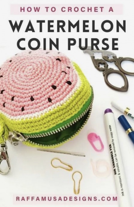 Cute Crochet Watermelon Slice Zipper Purse