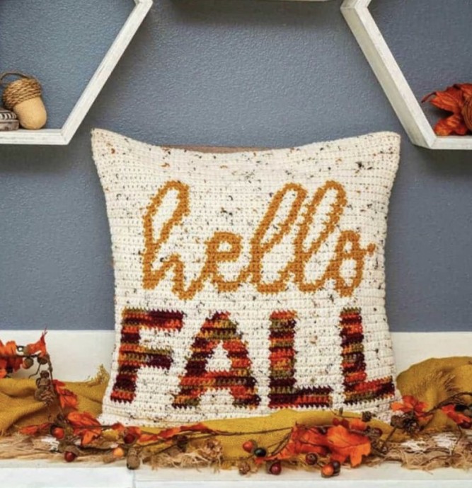 Hello Fall Crochet Pillow