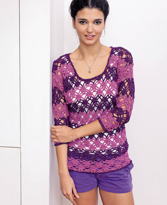 Complete Crochet Pattern Guide for Stylish Lilac Garment Featuring Stripes and Neck-hole Design