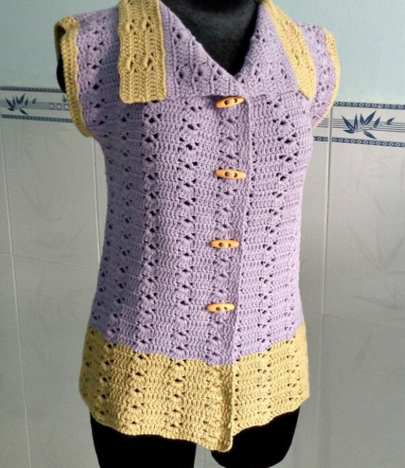 ​Lilac and Beige Crochet Vest