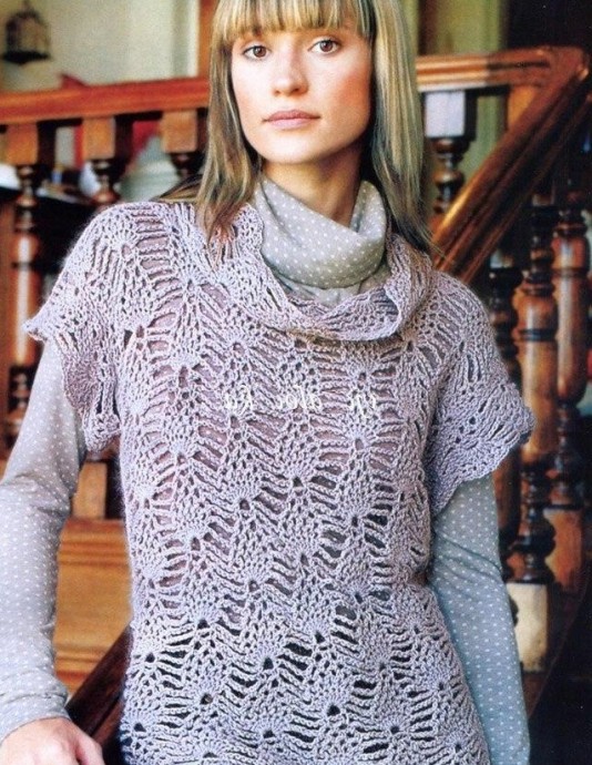 ​Helping our users. Pineapple Pattern Crochet Pullover with Short Sleeves.