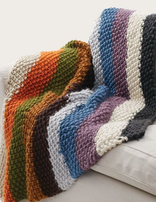 ​Simple Striped Seed Stitch Knit Afghan