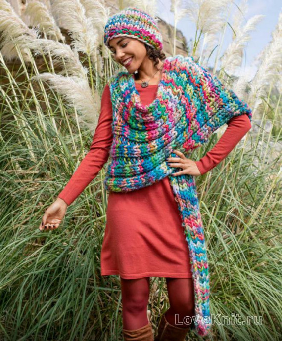 Complete Guide to Knitting a Shawl and Hat with Multicolored Wool Yarn Complete Guide to Knitting a Shawl and Hat with Multicolored Wool Yarn