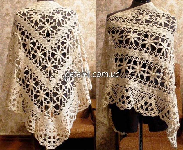 Flowered Crochet Shawl Flowered Crochet Shawl