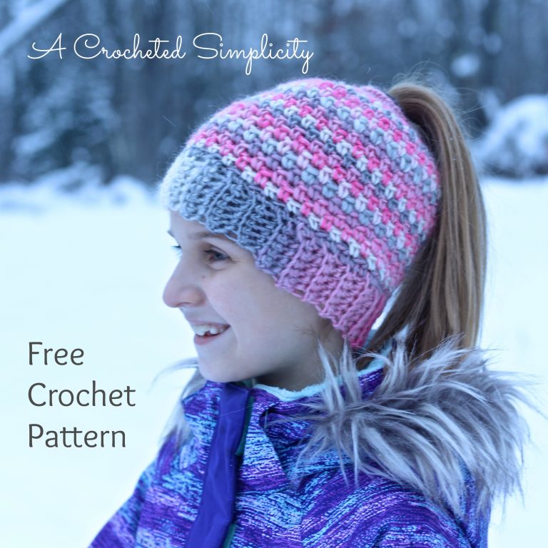 ​Linen Stitch Crochet Ponytail Hat