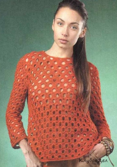 ​Red-Brick Crochet Pullover