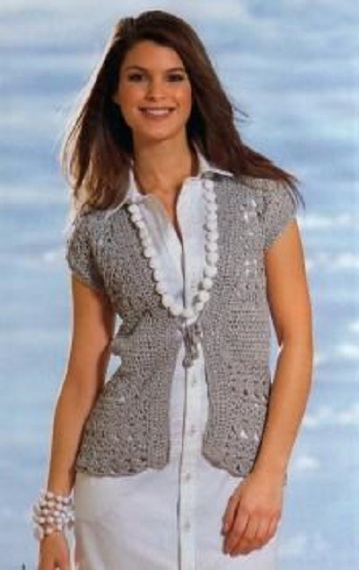 ​Relief Crochet Jacket with Short Sleeves