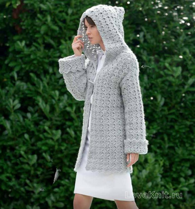 ​Crochet Grey Cardigan with Hood