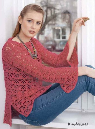 ​Bright-Pink Crochet Pullover