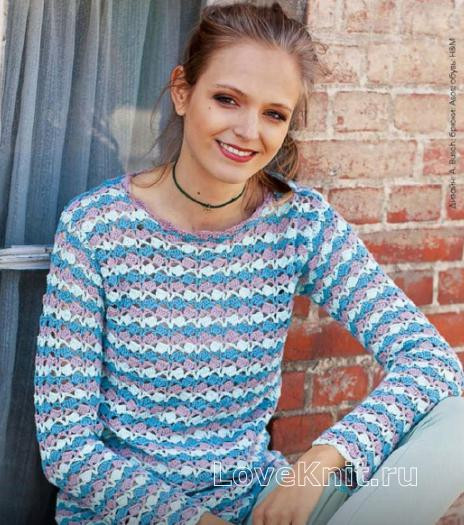 ​Crochet Pullover with Relief Stripes