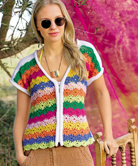 ​Bright Crochet Blouse with Zipper