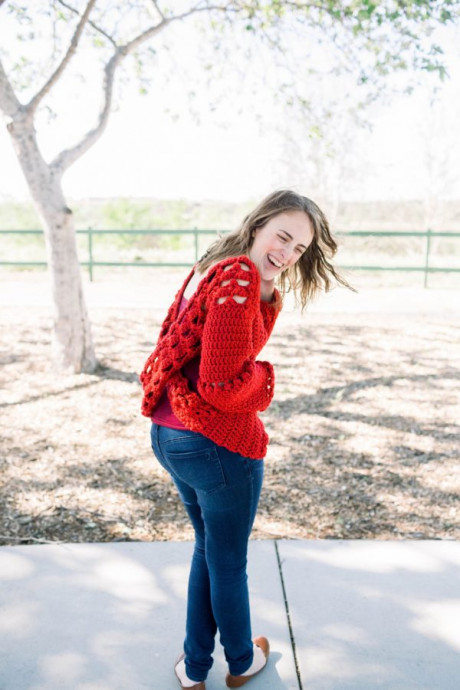 ​Crochet Red Cardigan with Crossed Back