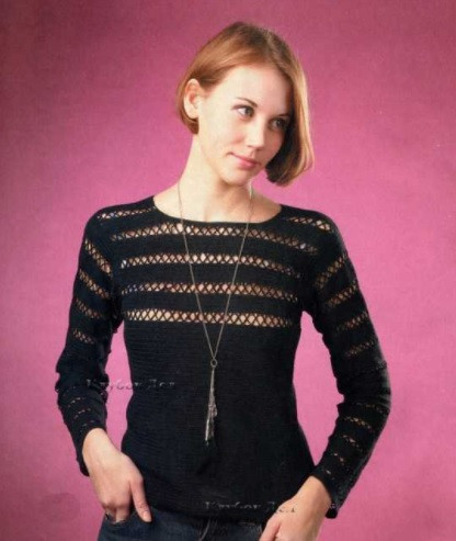 ​Black Crochet Pullover with Relief Stripes
