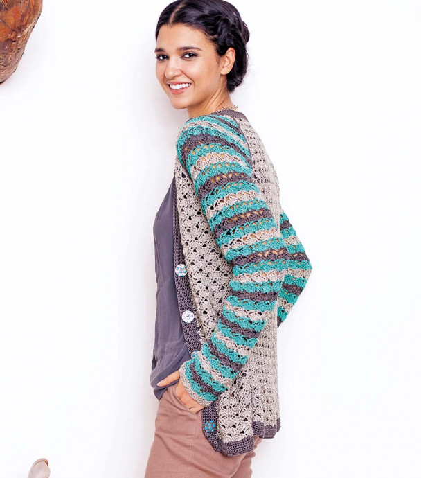 ​Crochet Cardigan with Striped Sleeves