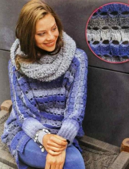 ​Striped Crochet Pullover with Scarf